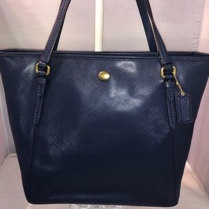 Coach Peyton Leather ZIP Top Tote Ink Blue